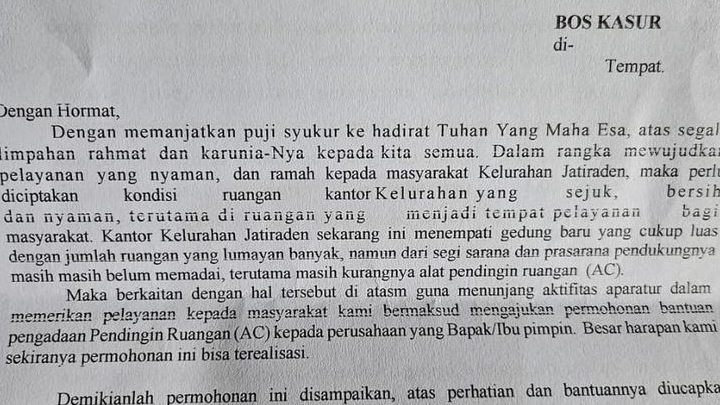 Surat Permintaan AC kepada Bos Kasur oleh Kelurahan Jatiraden Tuai Respons Wali Kota Bekasi
