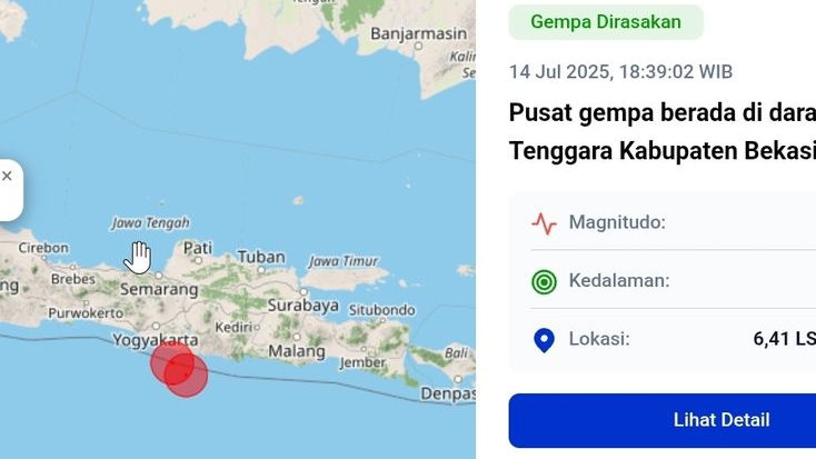 Gempa Magnitudo 2,6 Guncang Kabupaten Bekasi, Terasa di Cikarang